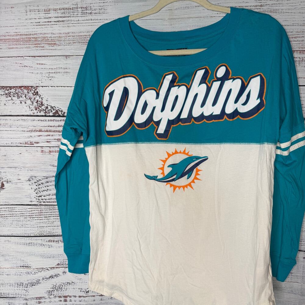 Miami Dolphins Long Sleeve Shirt Women’s NFL Team Apparel Teal White
